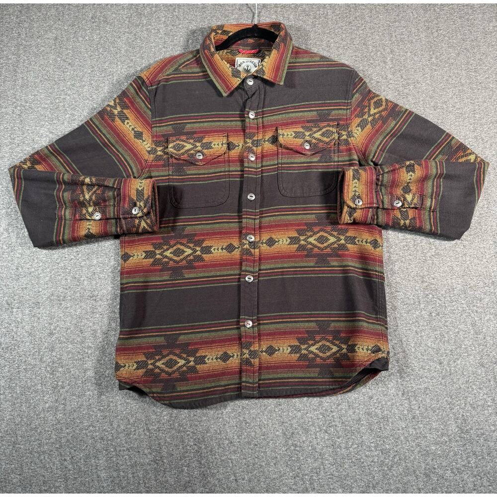 Iron & Resin Shirt Mens Large Brown Aztec Southwestern Stripe Button Up Cotton